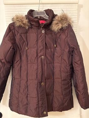Anne Klein puffer coat, fur trim